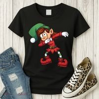 Dabbing Elf Cute Funny Christmas Women's T-Shirt thumb 3