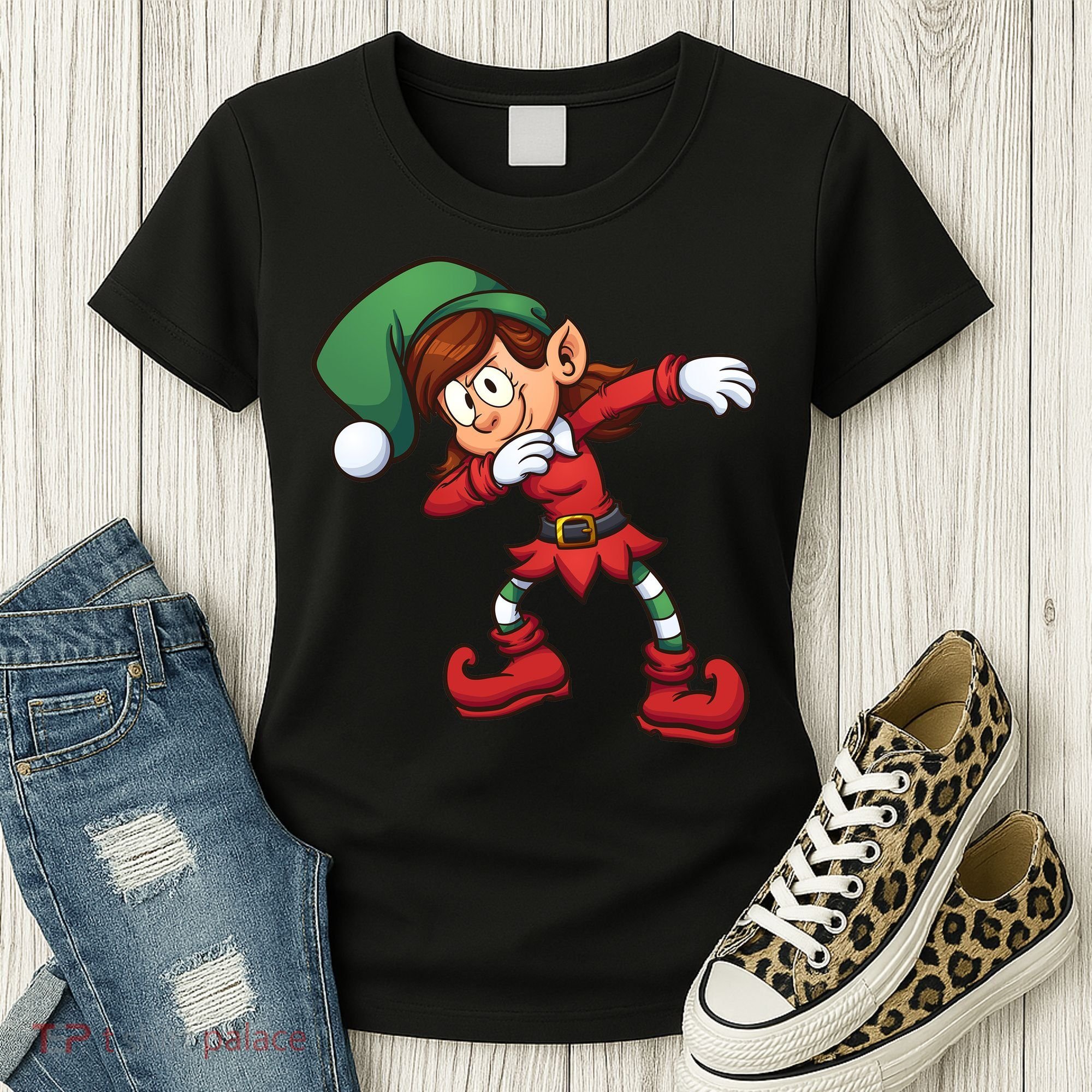 Dabbing Elf Cute Funny Christmas Women's T-Shirt