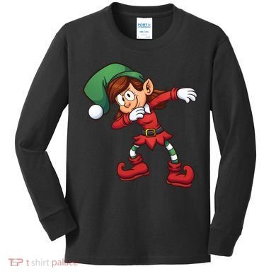 Dabbing Elf Cute Funny Christmas Kids Long Sleeve Shirt