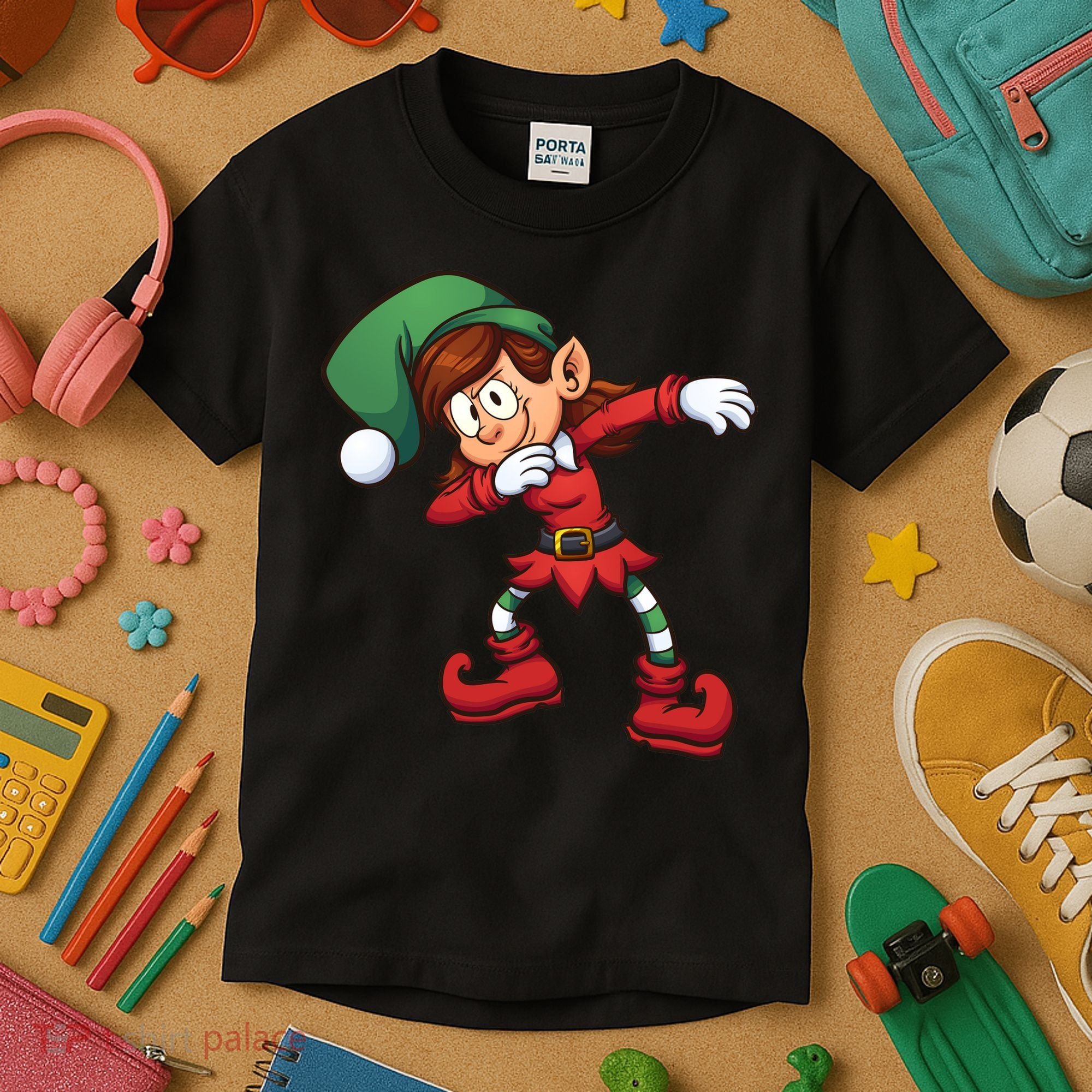 Dabbing Elf Cute Funny Christmas Kids T-Shirt