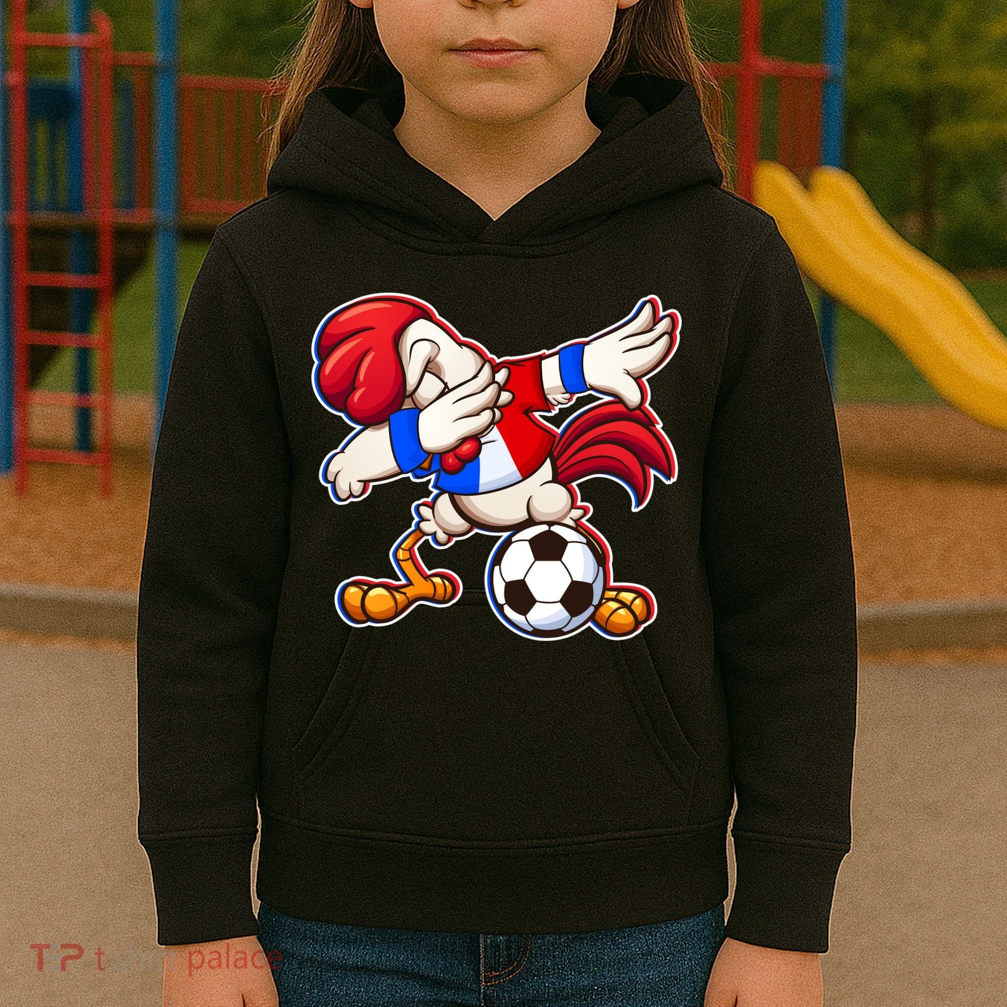 Dabbing French Soccer Rooster Kids Hoodie