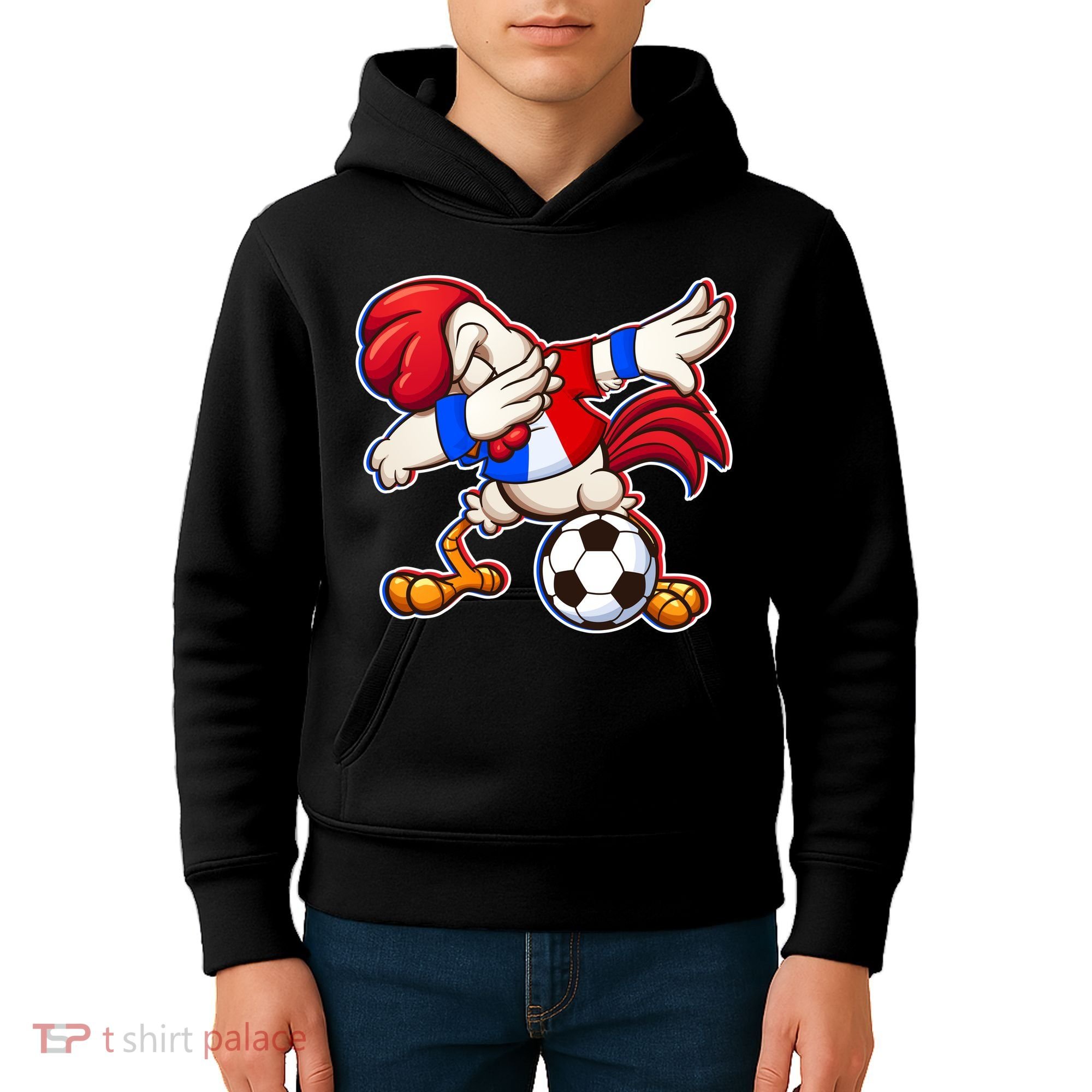 Dabbing French Soccer Rooster Kids Hoodie