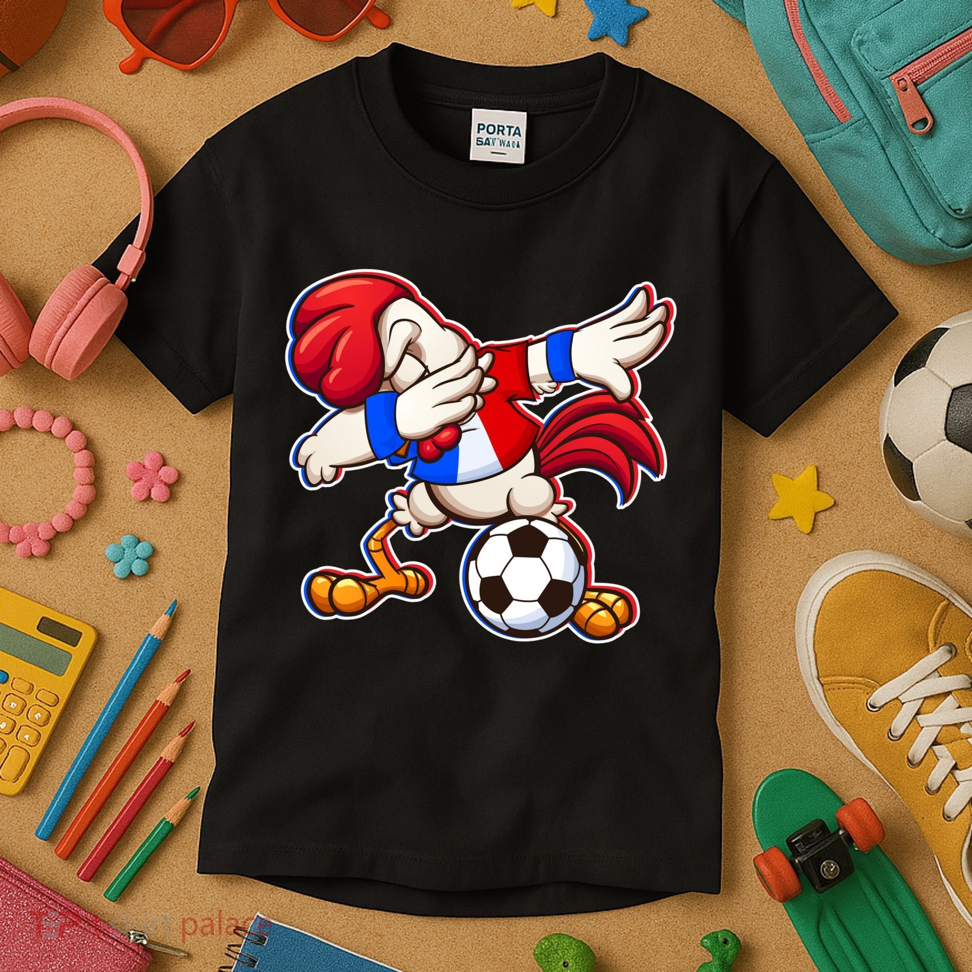 Dabbing French Soccer Rooster Kids T-Shirt