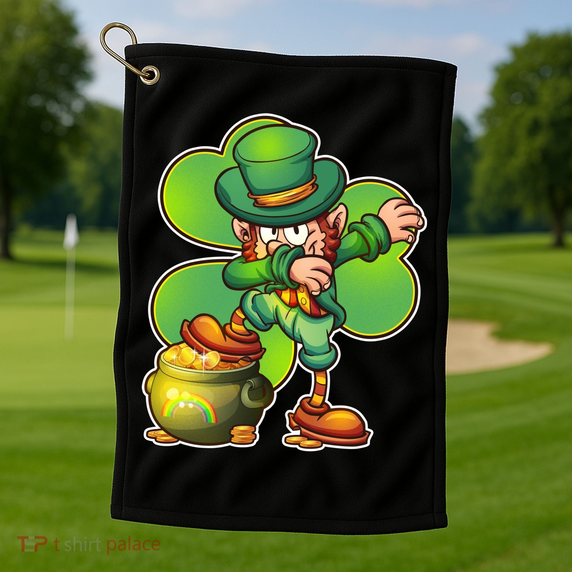 Dabbing Leprechaun Pot Of Gold Golf Towel