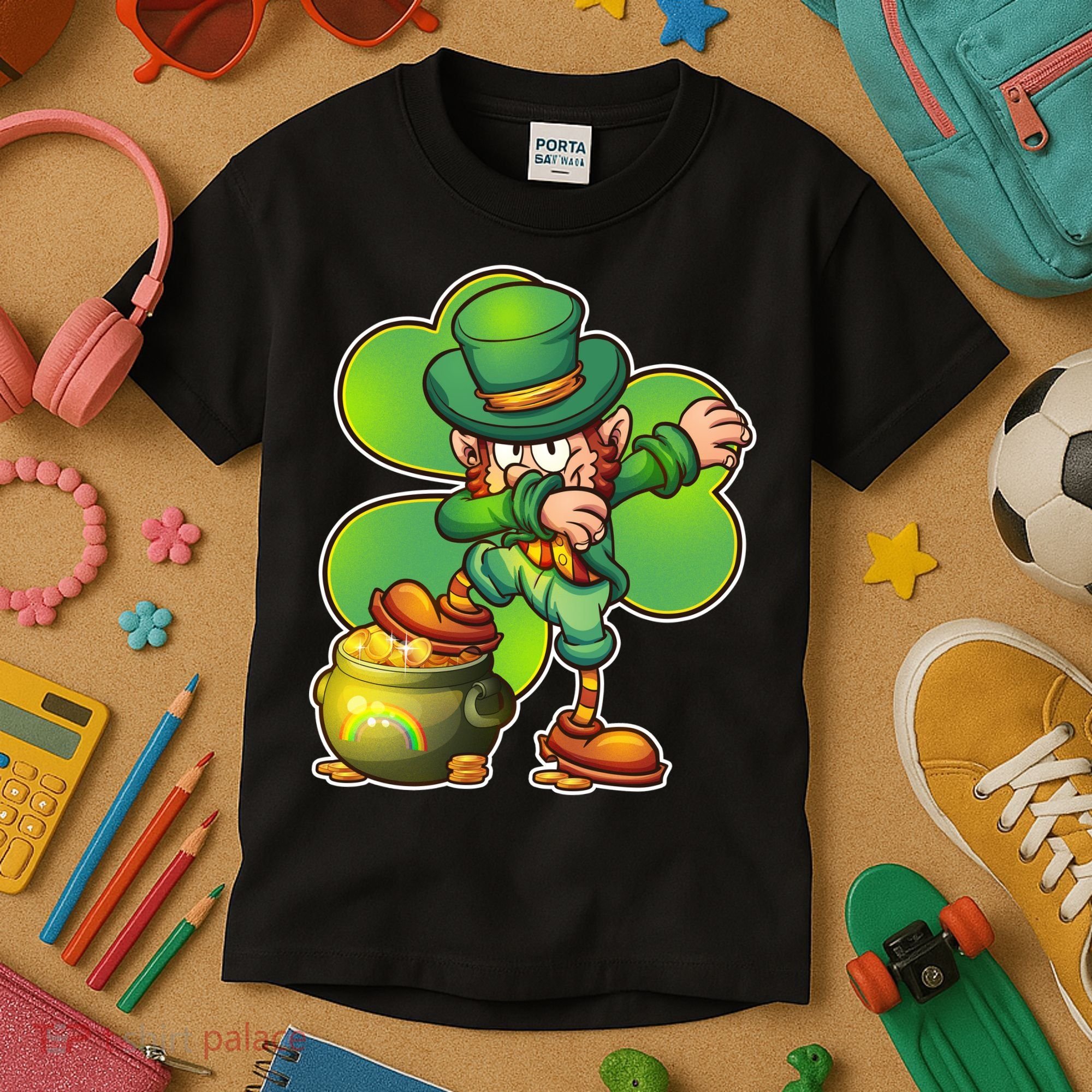 Dabbing Leprechaun Pot Of Gold Kids T-Shirt