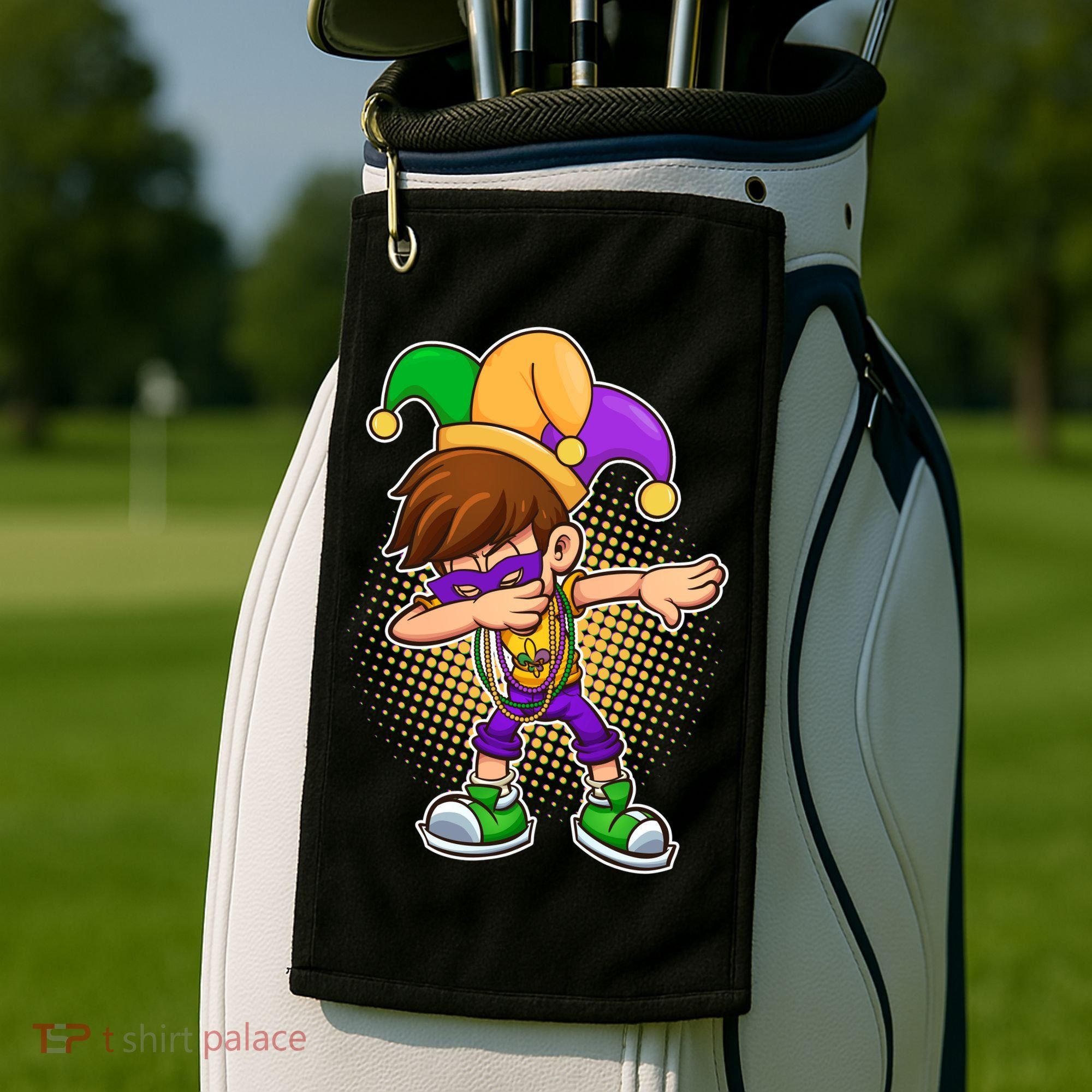 Dabbing Mardi Gras Jester Golf Towel