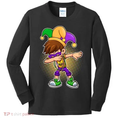Dabbing Mardi Gras Jester Kids Long Sleeve Shirt