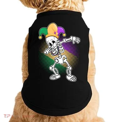 Dabbing Mardi Gras Skeleton Doggie Tank