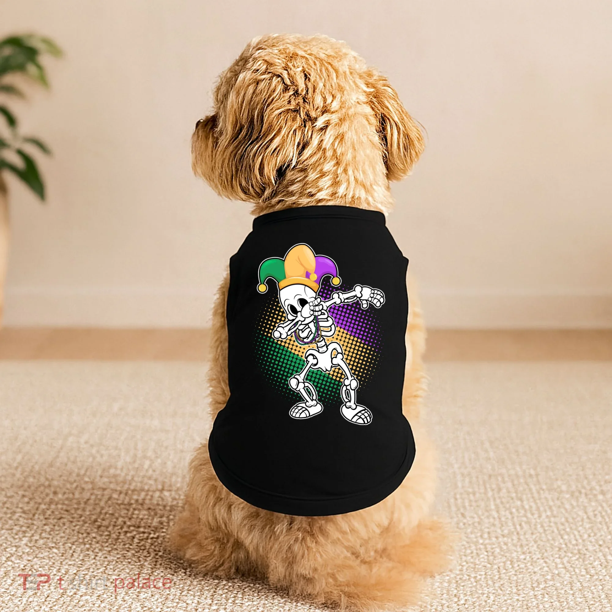 Dabbing Mardi Gras Skeleton Doggie Tank