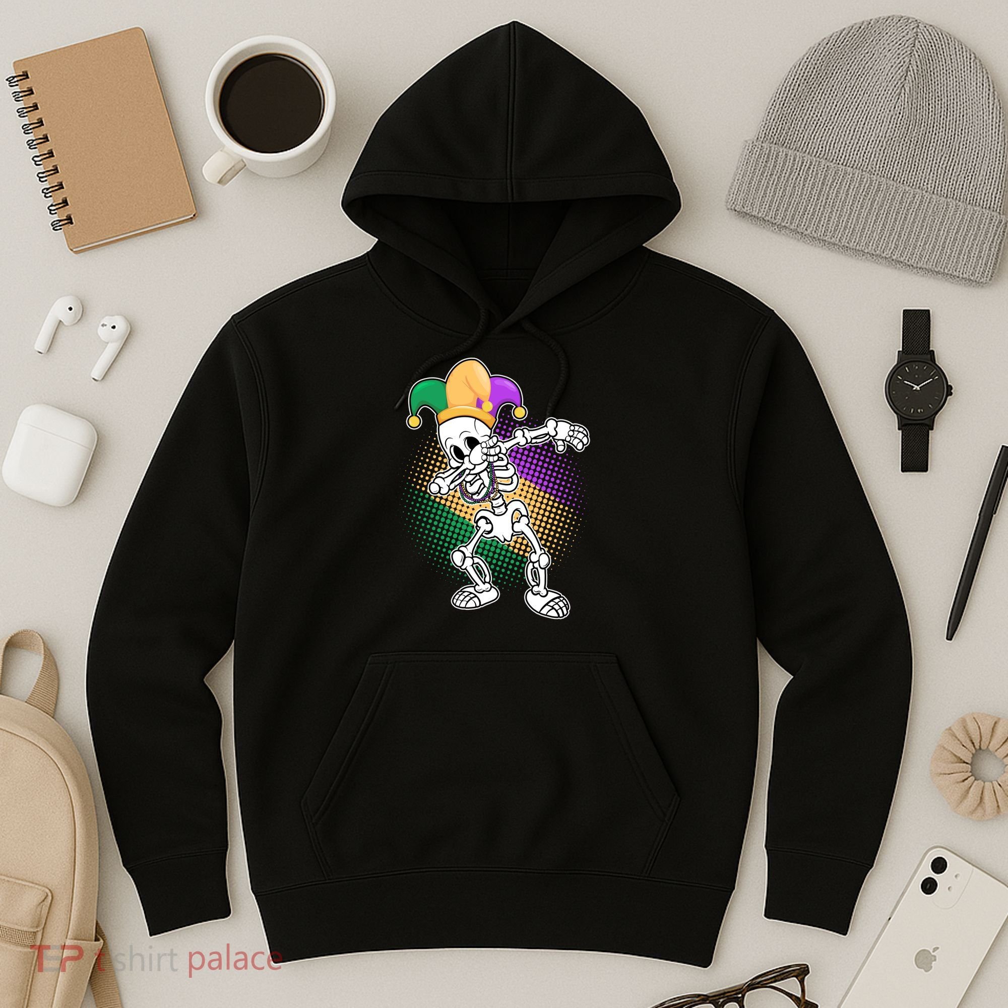 Dabbing Mardi Gras Skeleton Hoodie