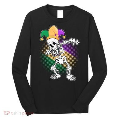 Dabbing Mardi Gras Skeleton Long Sleeve Shirt