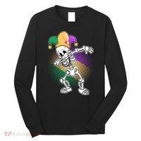 Dabbing Mardi Gras Skeleton Long Sleeve Shirt thumb 0