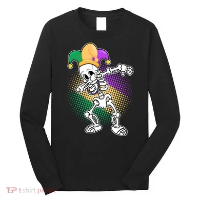 Dabbing Mardi Gras Skeleton Long Sleeve Shirt