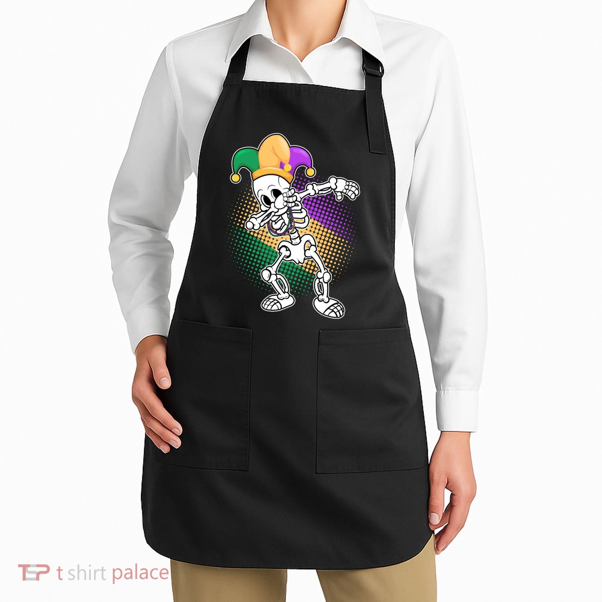 Dabbing Mardi Gras Skeleton Apron