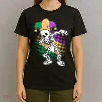 Dabbing Mardi Gras Skeleton T-Shirt thumb 4