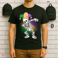 Dabbing Mardi Gras Skeleton T-Shirt thumb 6