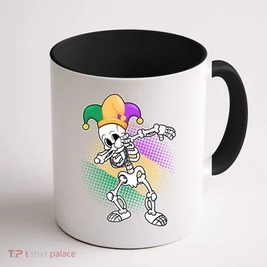 Dabbing Mardi Gras Skeleton Coffee Mug back