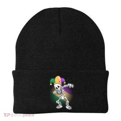 Dabbing Mardi Gras Skeleton Beanie