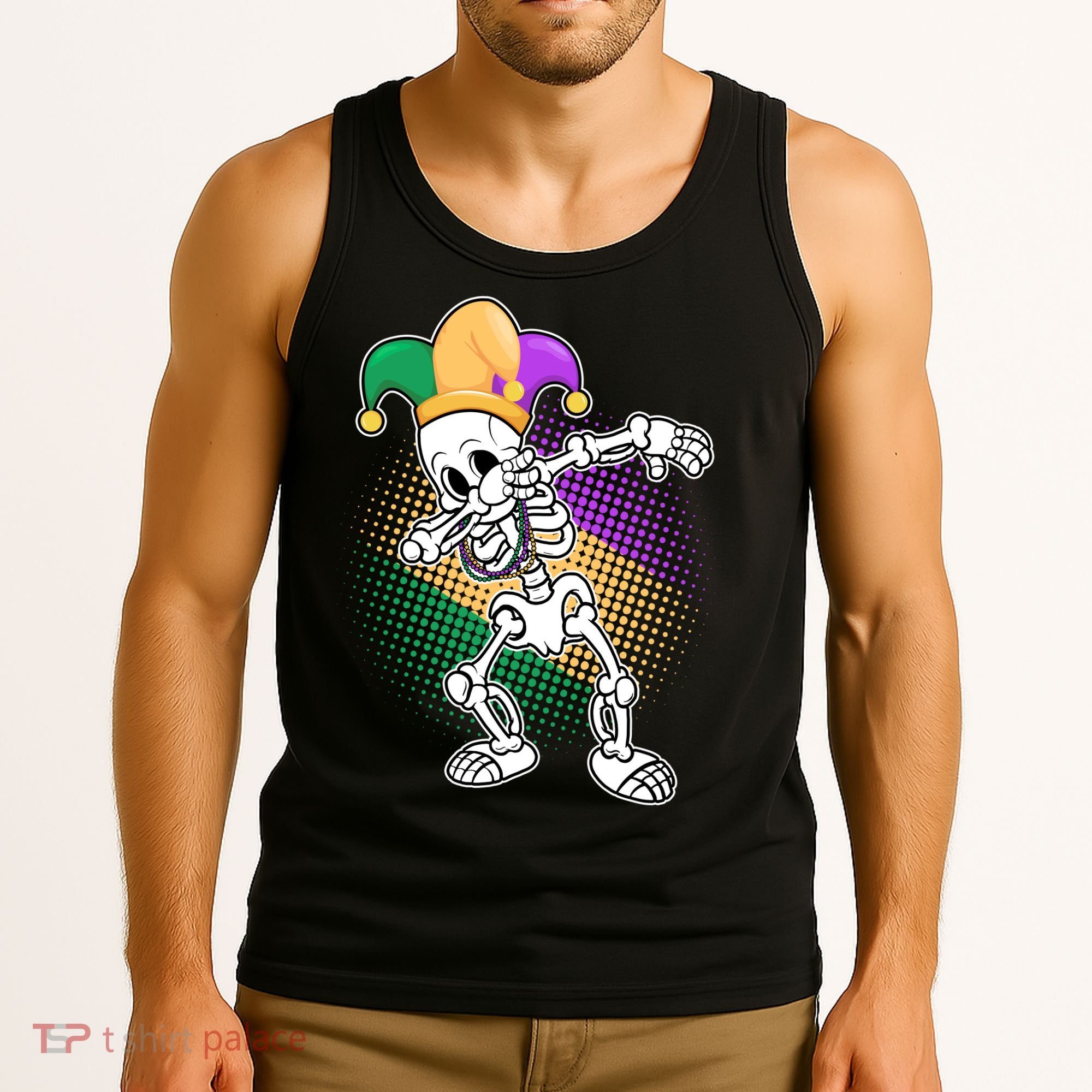 Dabbing Mardi Gras Skeleton Tank Top