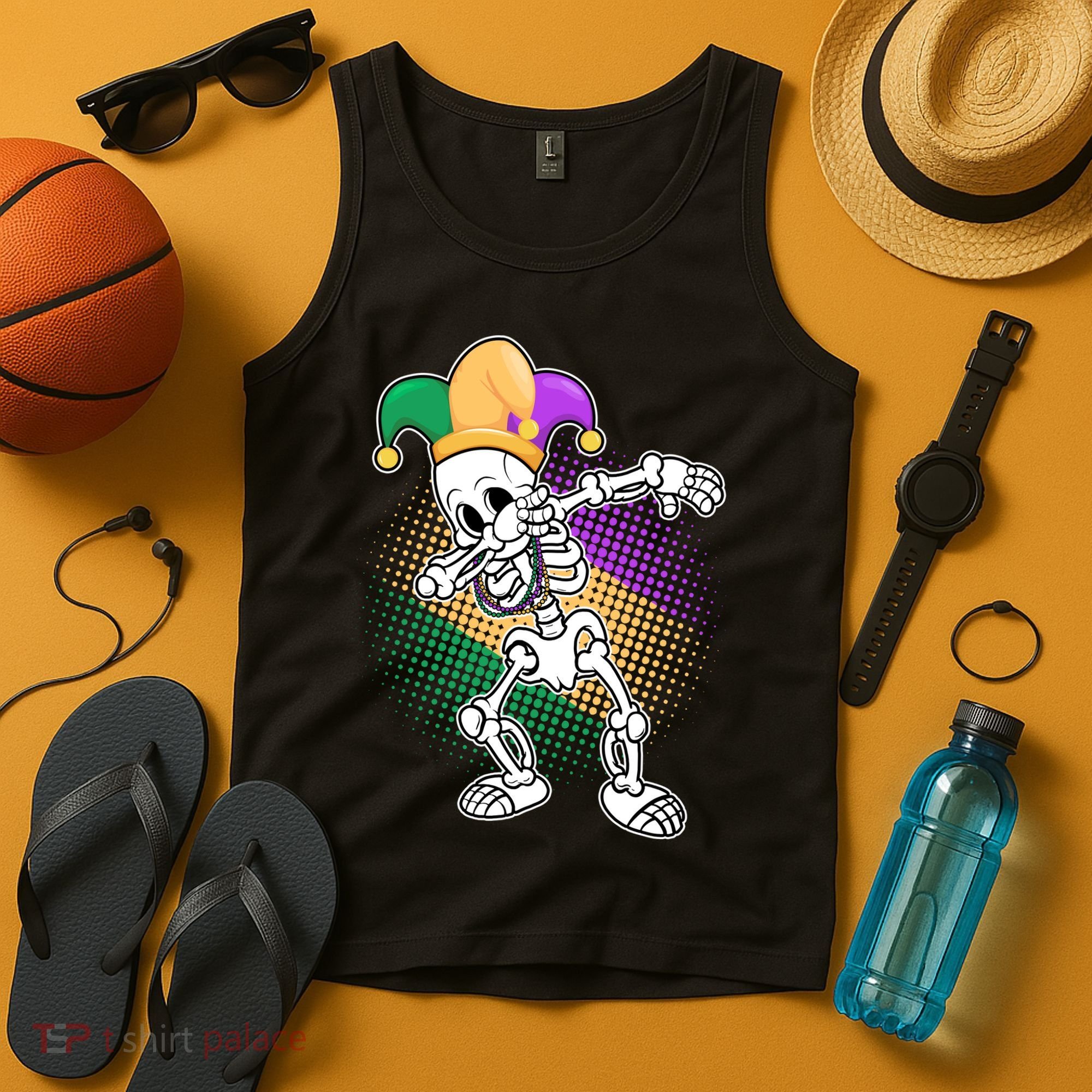 Dabbing Mardi Gras Skeleton Tank Top