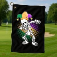 Dabbing Mardi Gras Skeleton Golf Towel thumb 1