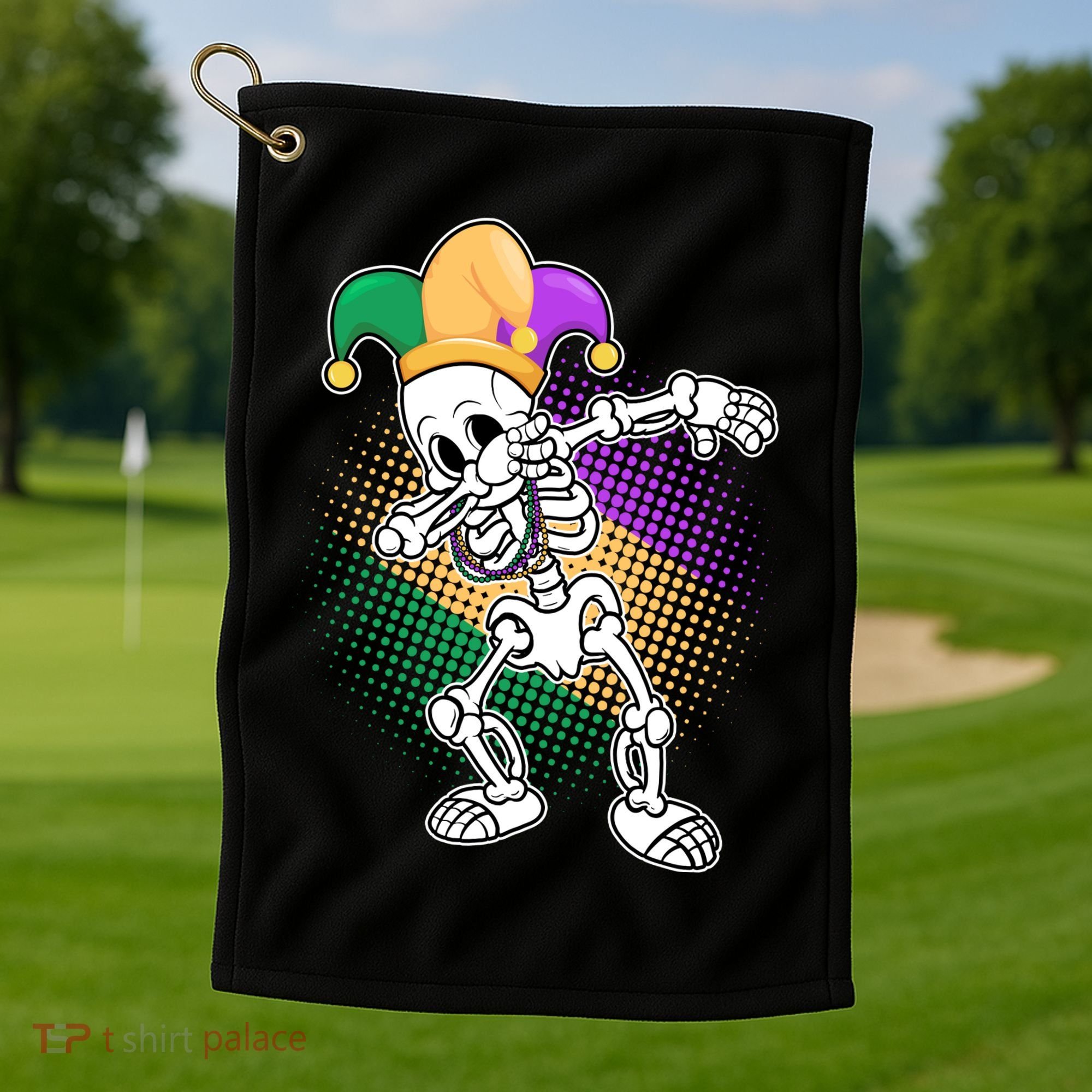 Dabbing Mardi Gras Skeleton Golf Towel