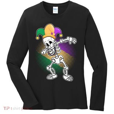 Dabbing Mardi Gras Skeleton Women's Long Sleeve Shirt