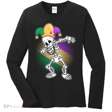 Dabbing Mardi Gras Skeleton Women's Long Sleeve Shirt