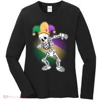 Dabbing Mardi Gras Skeleton Women's Long Sleeve Shirt thumb 0
