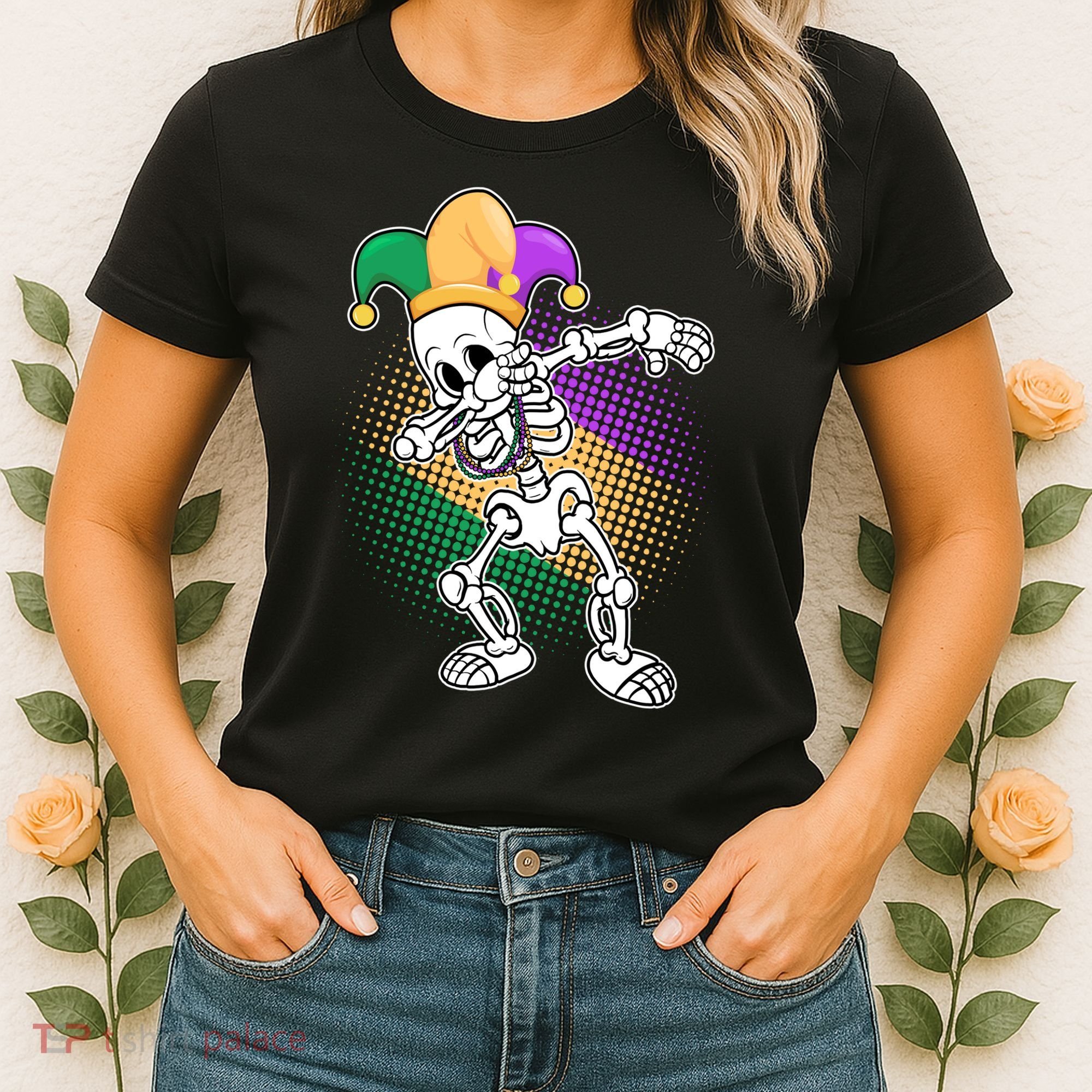 Dabbing Mardi Gras Skeleton Women's T-Shirt