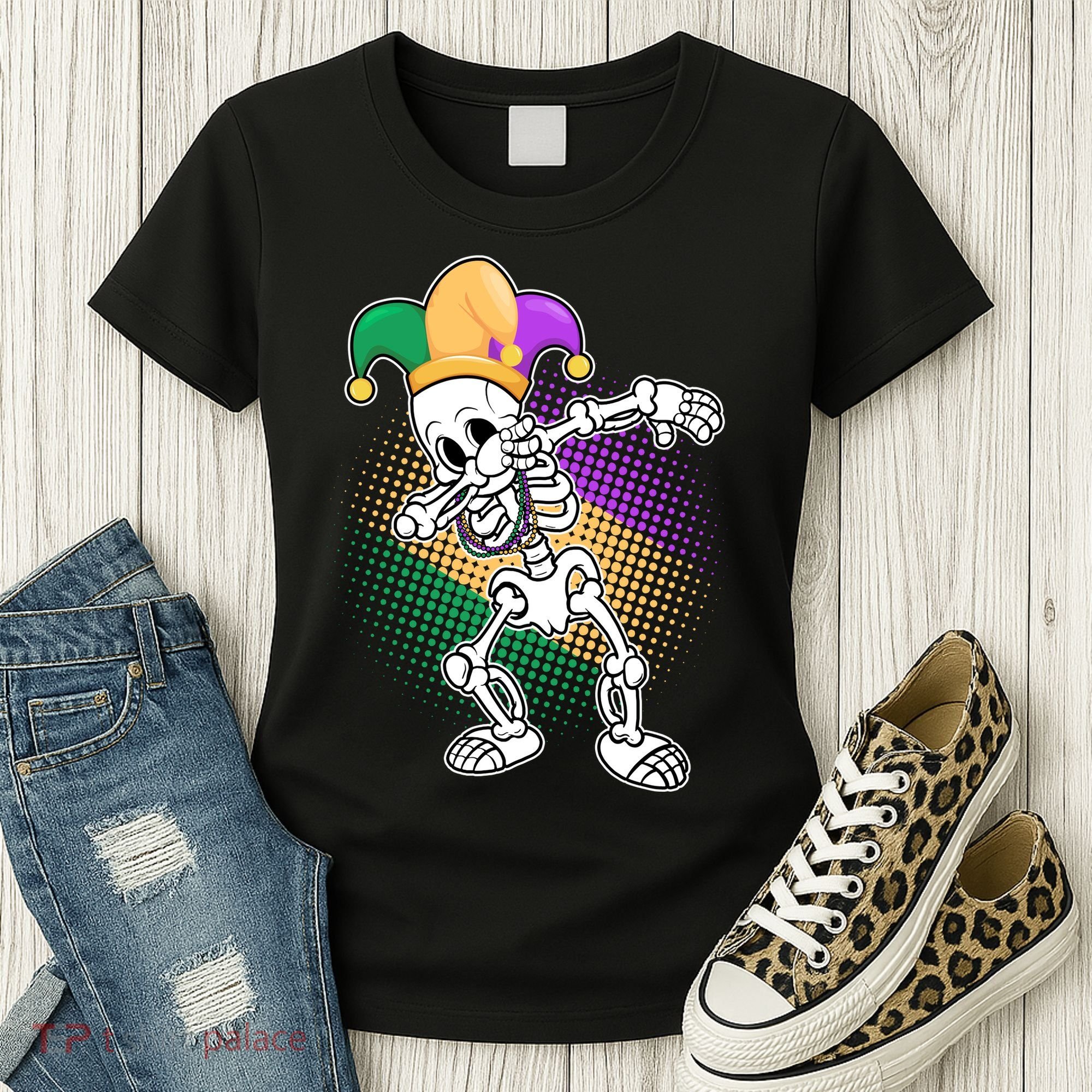 Dabbing Mardi Gras Skeleton Women's T-Shirt