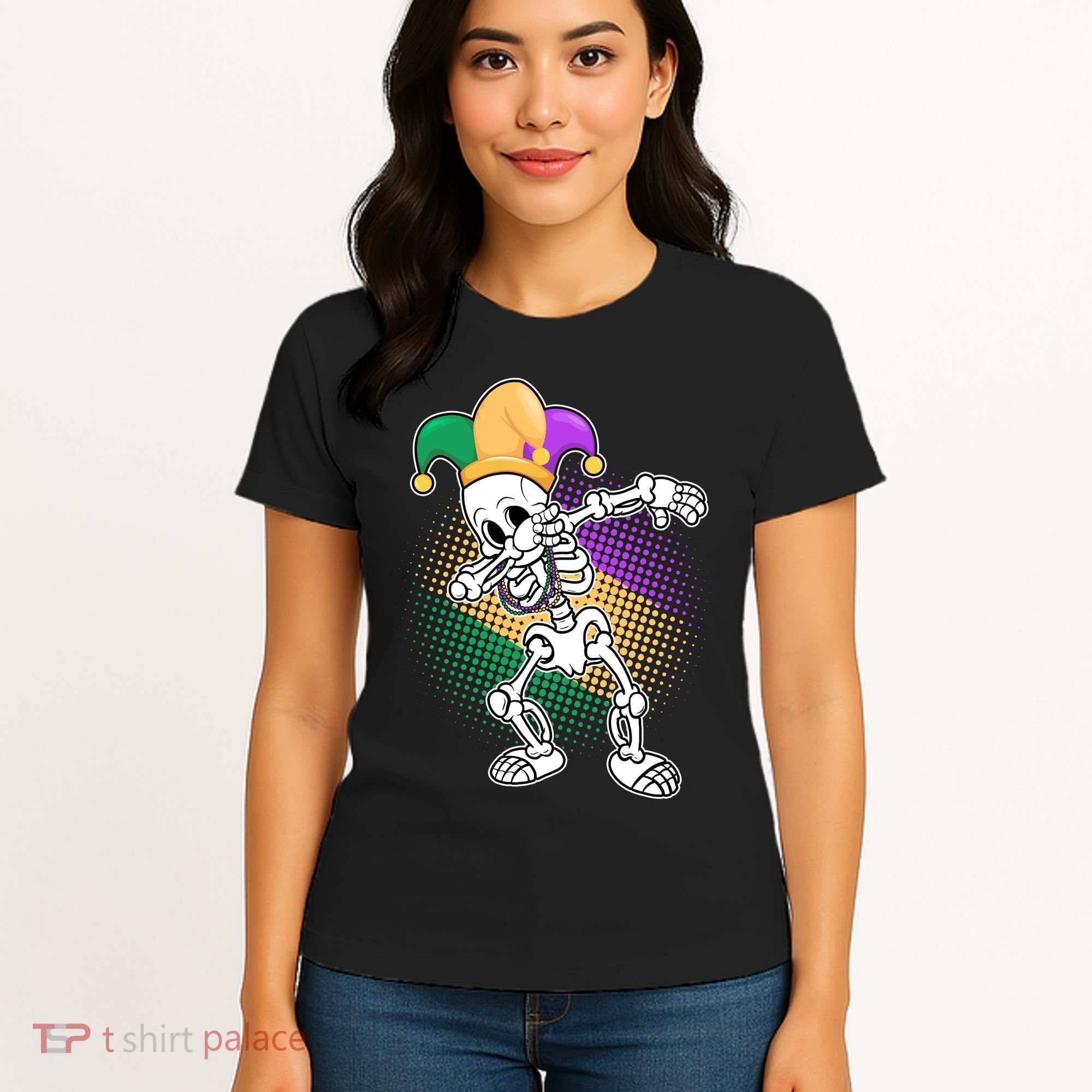 Dabbing Mardi Gras Skeleton Women's T-Shirt