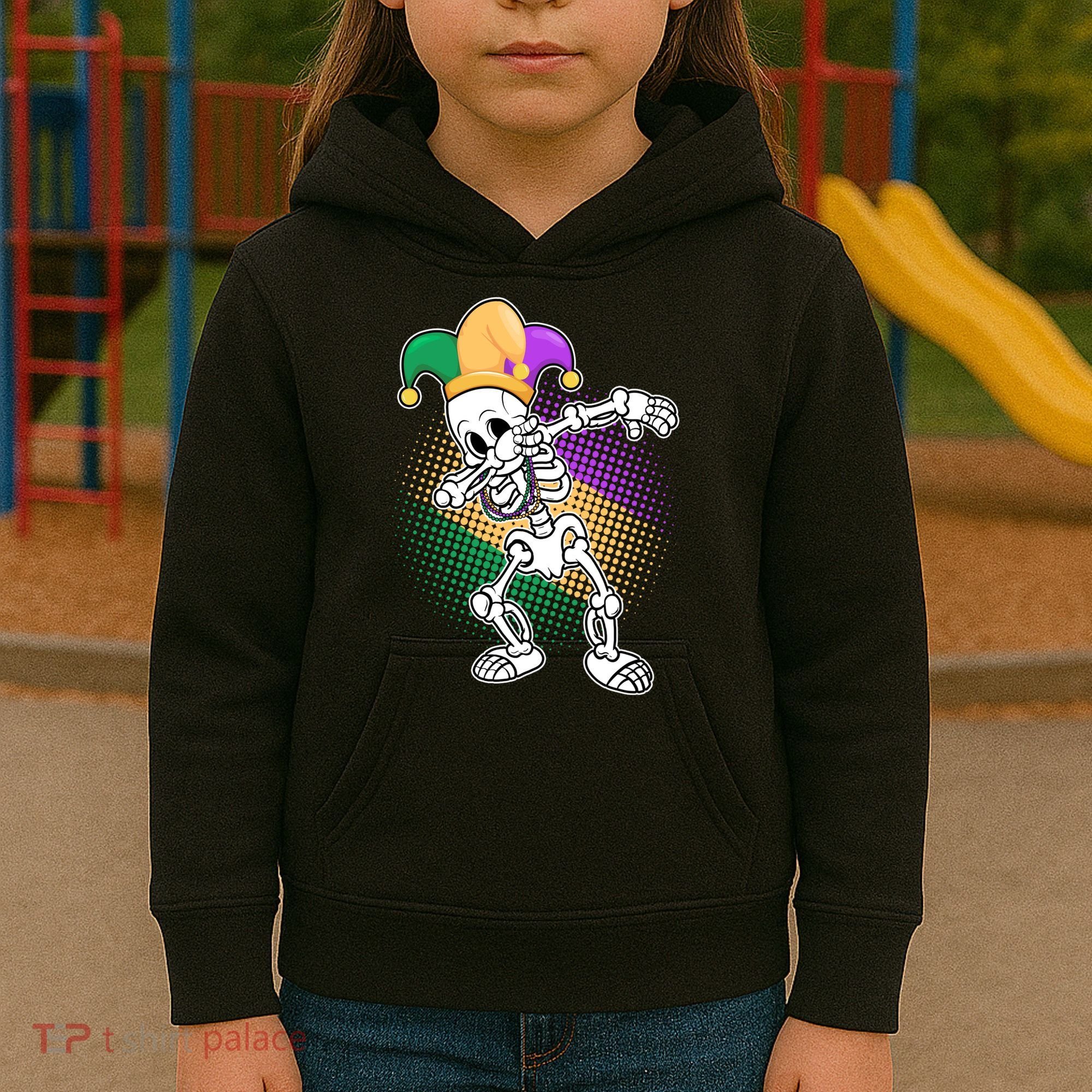 Dabbing Mardi Gras Skeleton Kids Hoodie