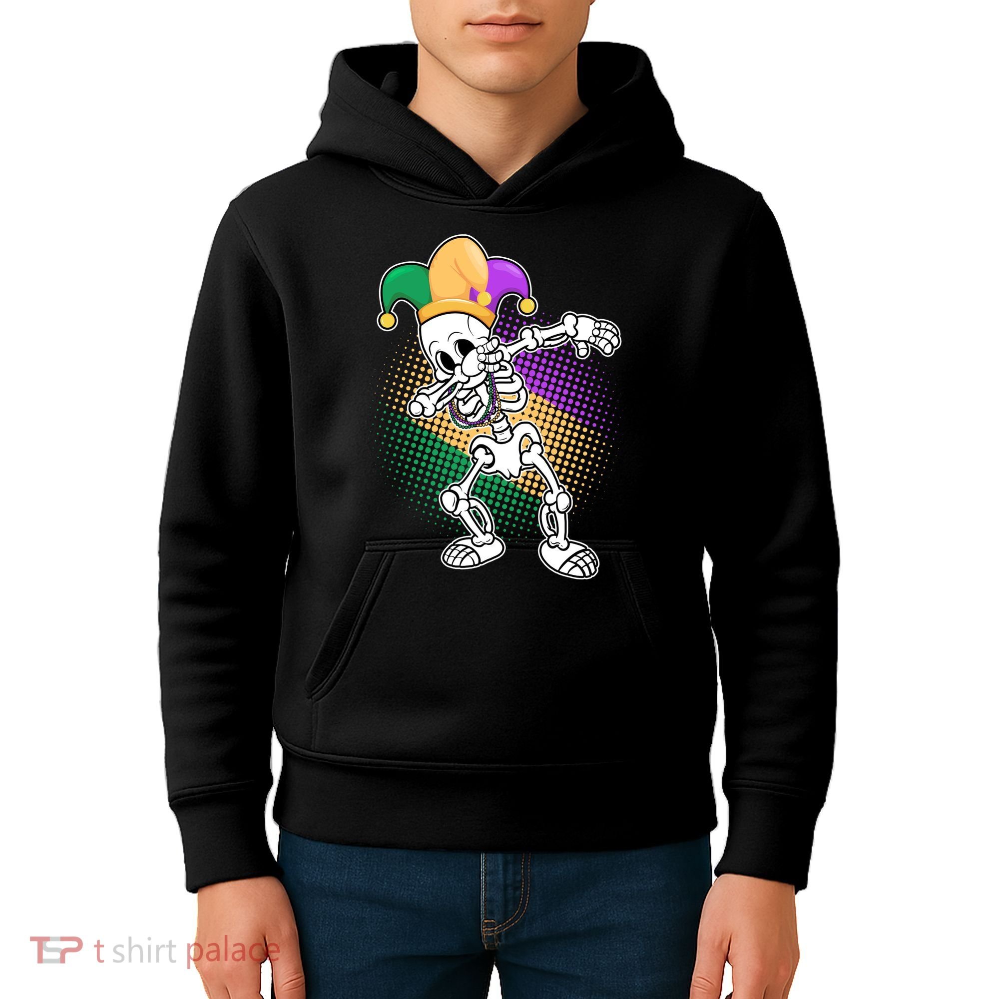 Dabbing Mardi Gras Skeleton Kids Hoodie
