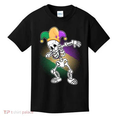 Dabbing Mardi Gras Skeleton Kids T-Shirt