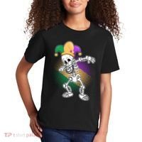 Dabbing Mardi Gras Skeleton Kids T-Shirt thumb 2