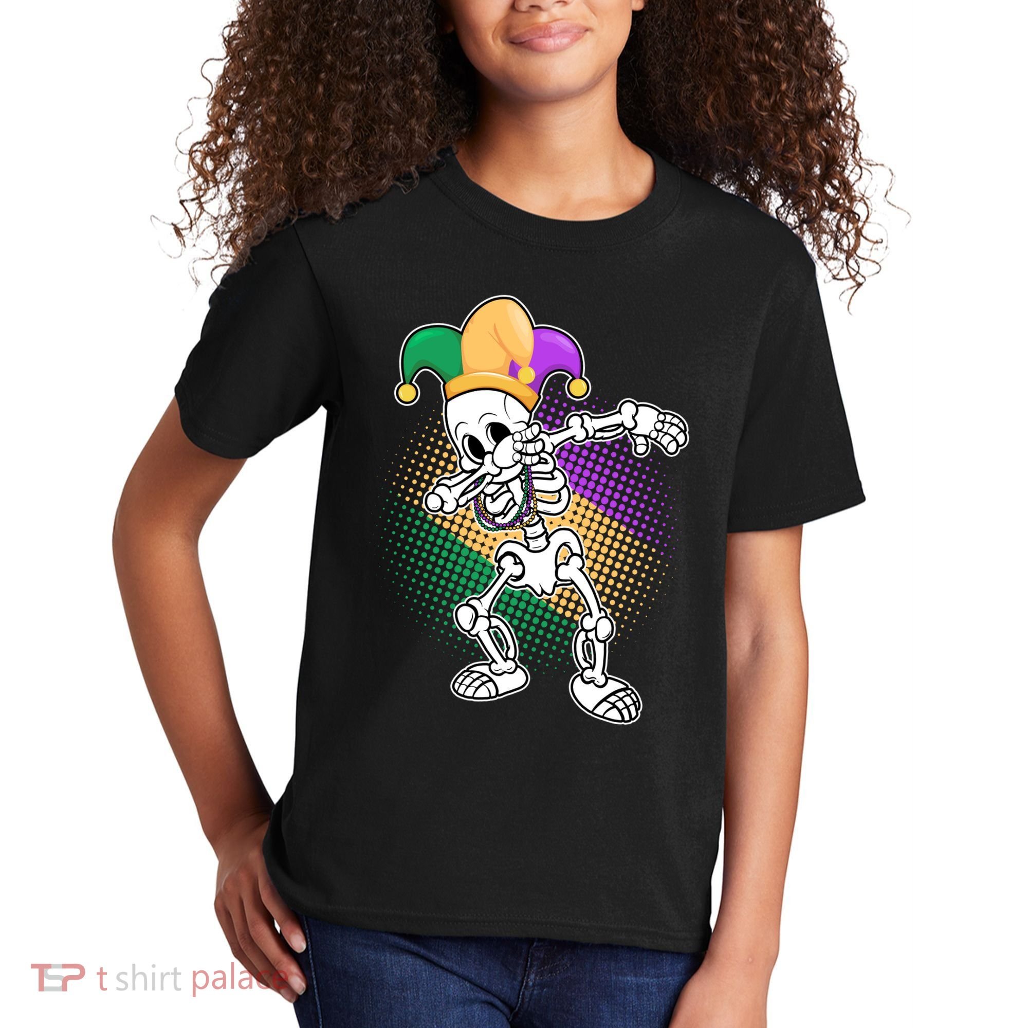Dabbing Mardi Gras Skeleton Kids T-Shirt