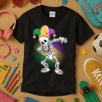 Dabbing Mardi Gras Skeleton Kids T-Shirt thumb 3