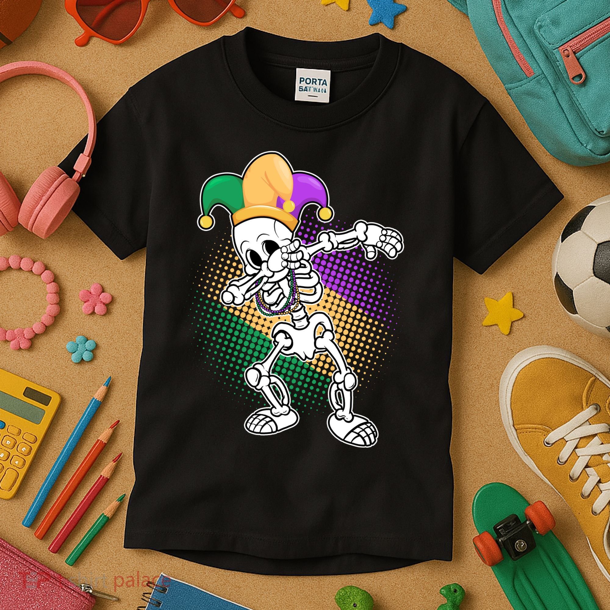 Dabbing Mardi Gras Skeleton Kids T-Shirt