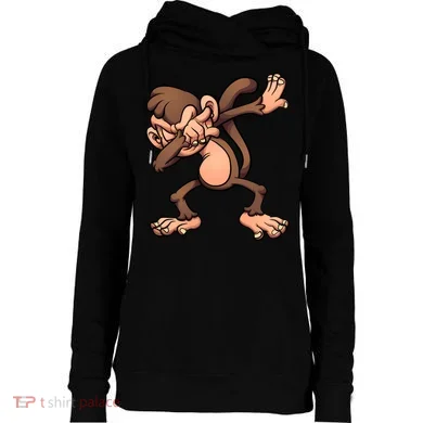 Dabbing Monkey Womens Funnel Neck Pullover Hood