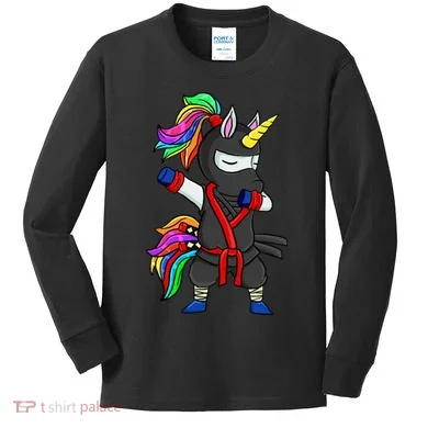 Dabbing ninja unicorn Kids Long Sleeve Shirt