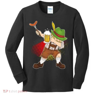 Dabbing Oktoberfest Guy Kids Long Sleeve Shirt