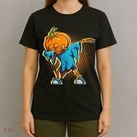 Dabbing Pumpkin Head Cool Funny Halloween T-Shirt thumb 4