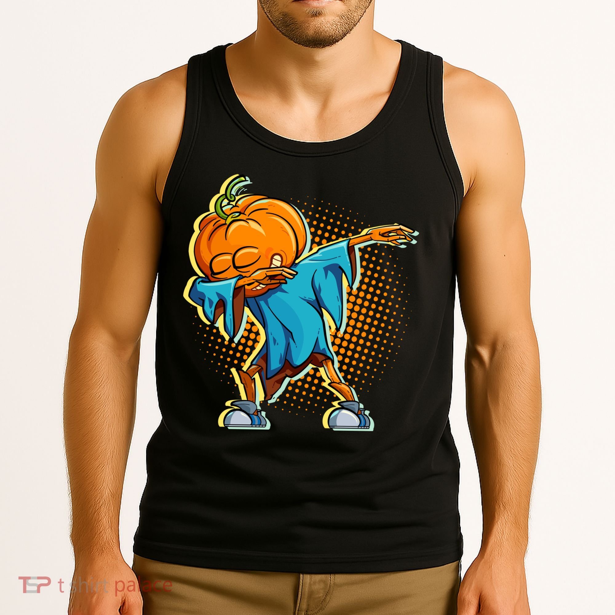 Dabbing Pumpkin Head Cool Funny Halloween Tank Top