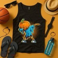 Dabbing Pumpkin Head Cool Funny Halloween Tank Top thumb 4