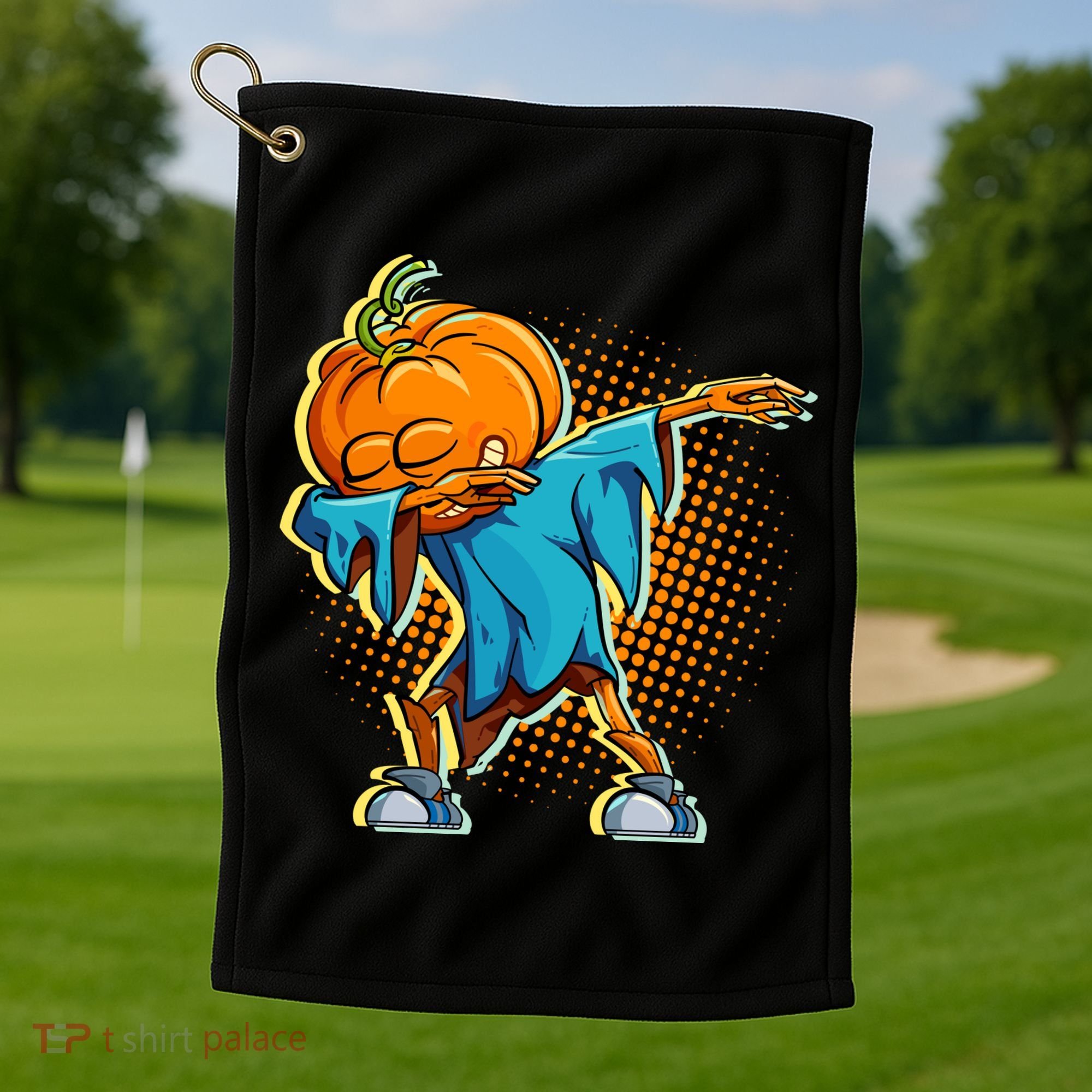Dabbing Pumpkin Head Cool Funny Halloween Golf Towel