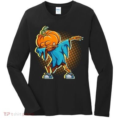 Dabbing Pumpkin Head Cool Funny Halloween Women's Long Sleeve Shirt