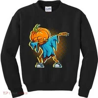 Dabbing Pumpkin Head Cool Funny Halloween Kids Sweatshirt thumb 0