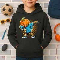 Dabbing Pumpkin Head Cool Funny Halloween Kids Hoodie thumb 2