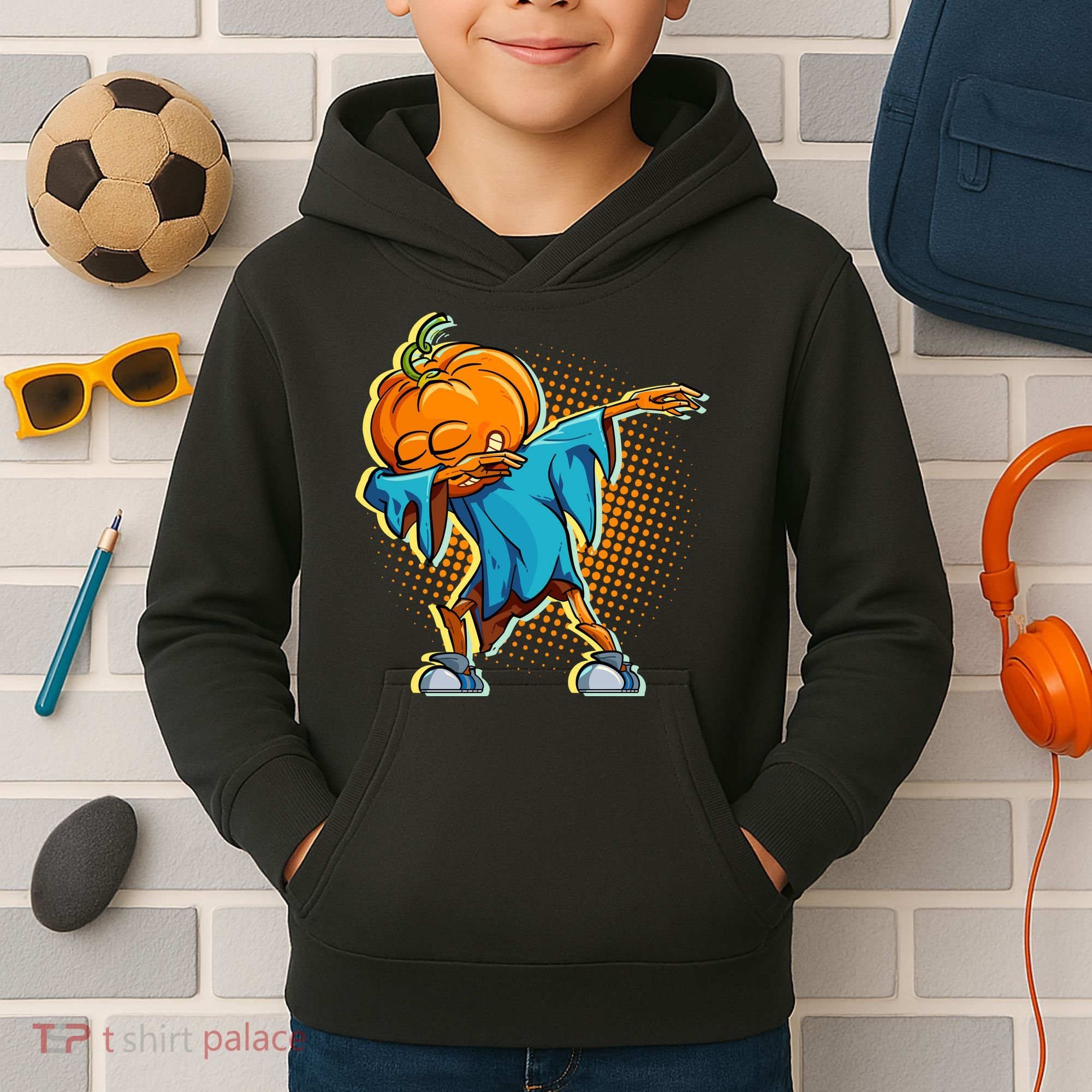 Dabbing Pumpkin Head Cool Funny Halloween Kids Hoodie